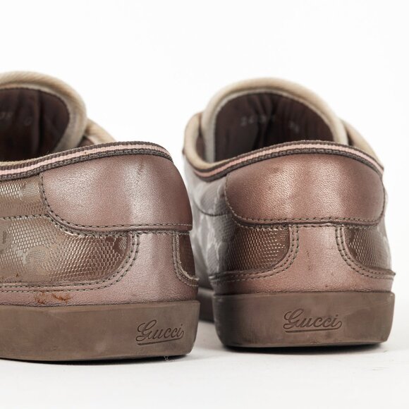 Gucci New Mauve GG Imprime & Miro Soft Metallic Leather Sneakers - Picture 10 of 12